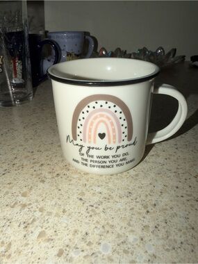 Ceramic White Mug with Pink and Brown Rainbow Design